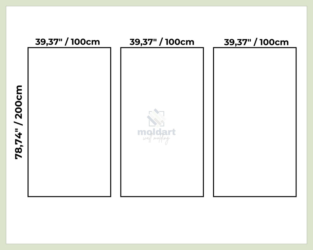 3 wall molding frames measurement chart with dimensions in inches and centimeters