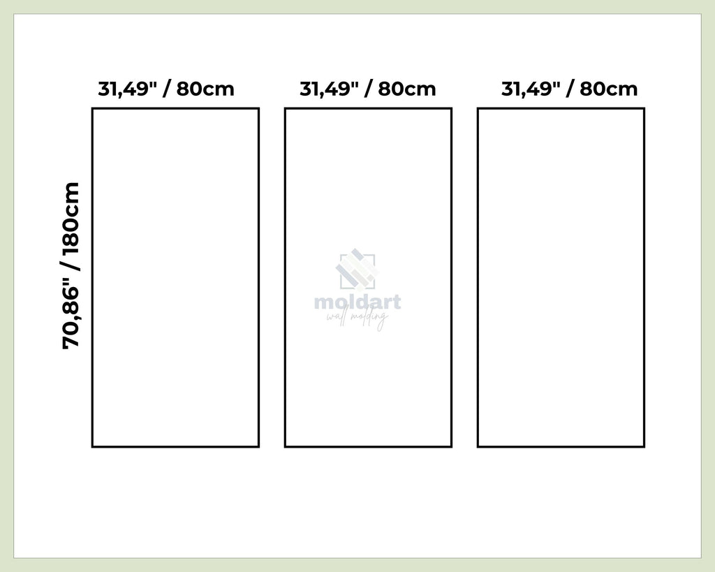 Three rectangular frames with dimensions - wall molding kit measurements