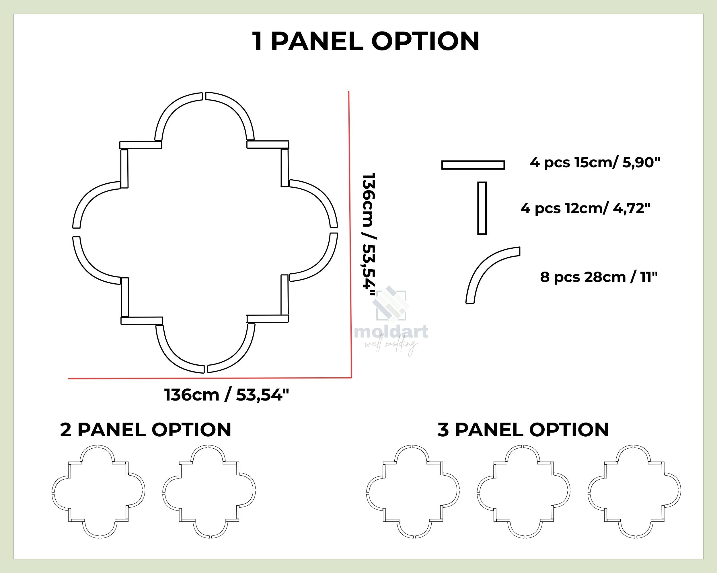 Design diagram for decorative panels with measurements and options.