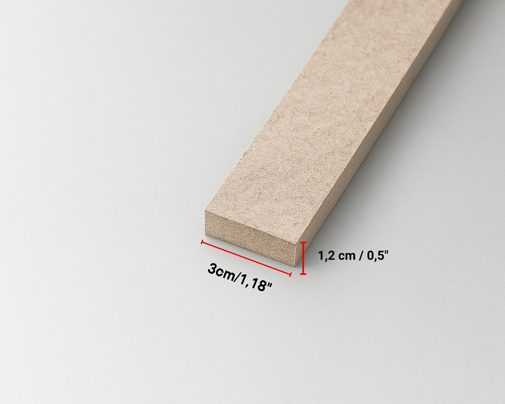 A rectangular piece of light brown wood, 1.18 inches wide, is shown against a white background. The wood has a rough, textured surface and appears to be a building material or craft supply.