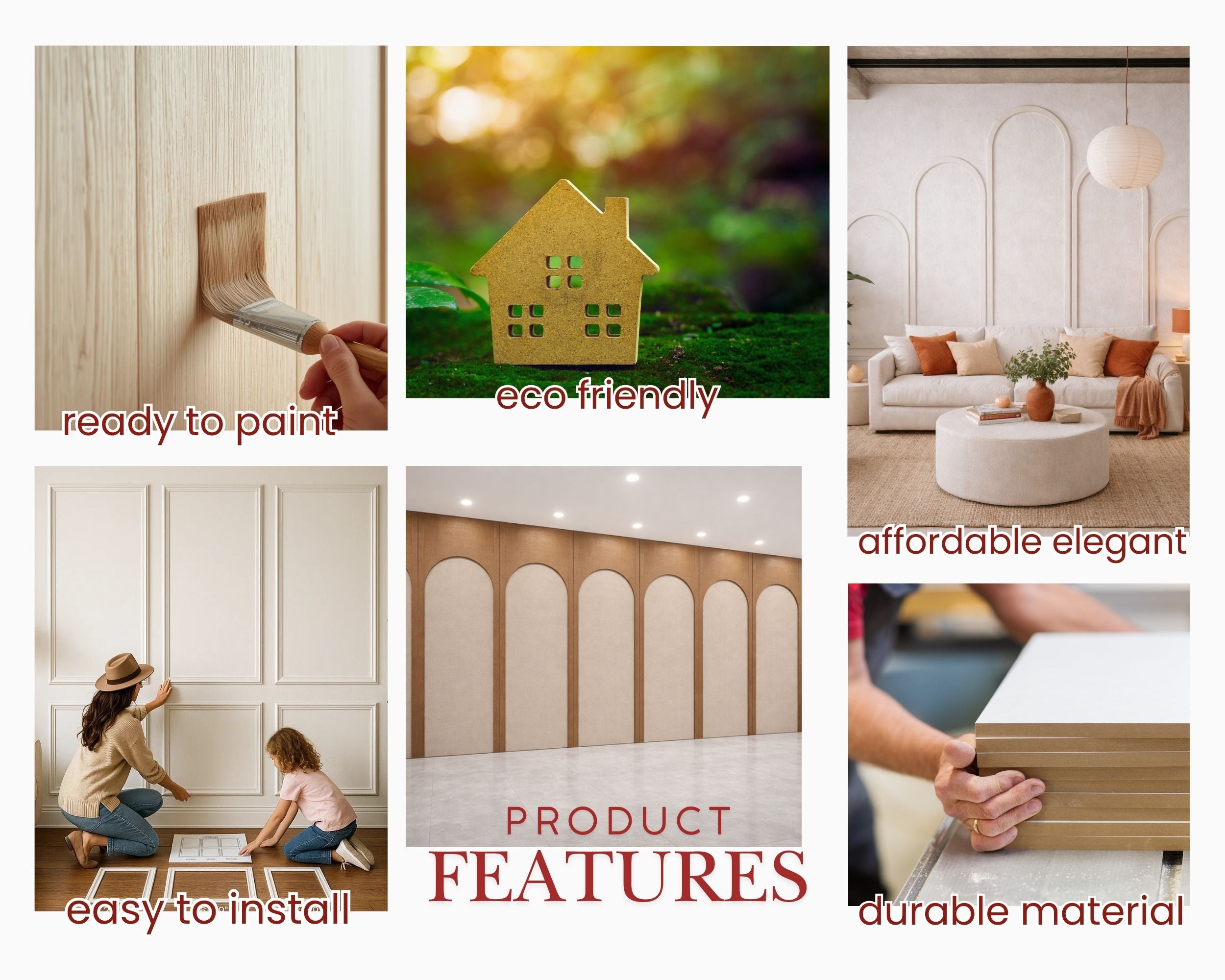 MDF wall molding kit features including ready to paint eco friendly easy to install durable material affordable elegant