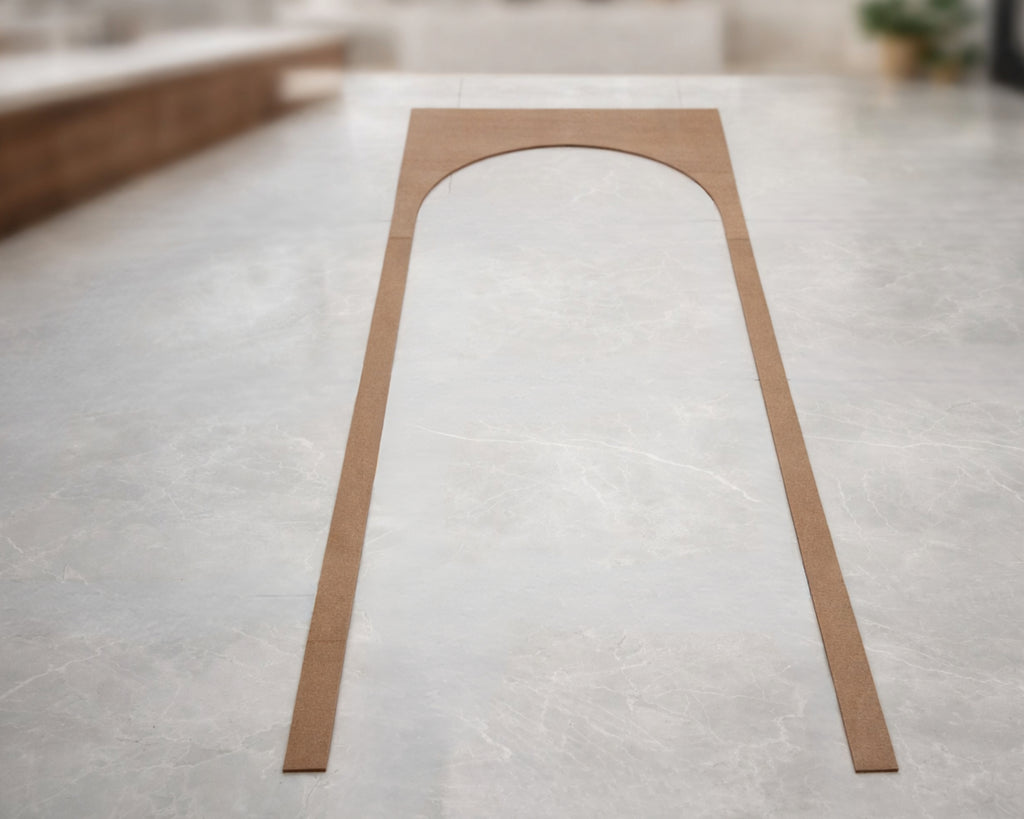 DIY MDF wall molding kit layout, display final arch wall panel design
