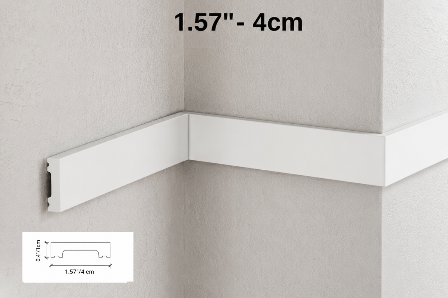 Pre-cut 1,57"- 4cm polystyrene wall molding piece on the gray wall