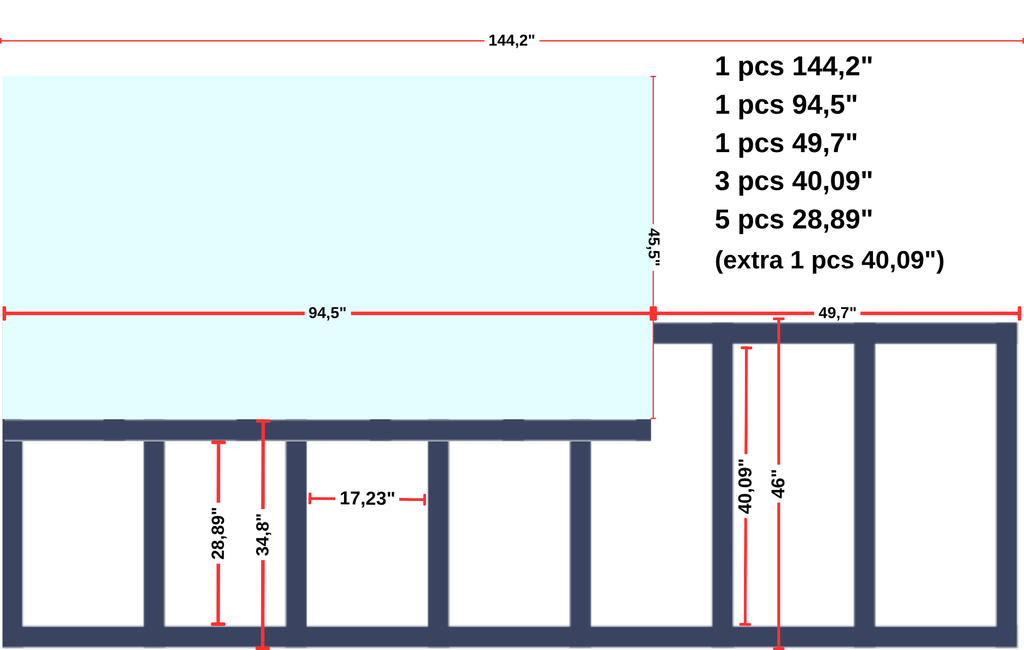 Measurement chart for a window frame with dimensions in inches.