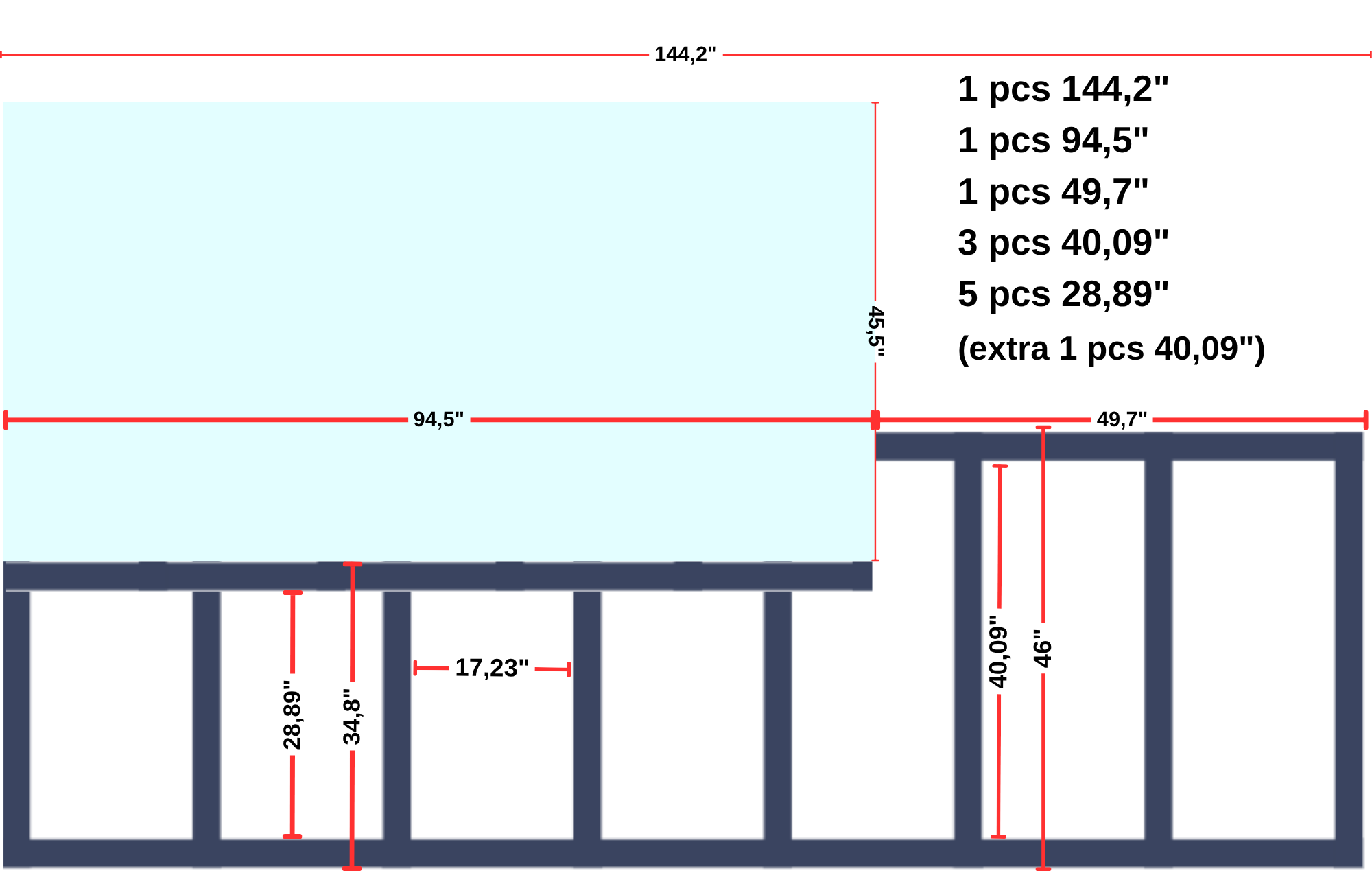 Measurement chart for a window frame with dimensions in inches.