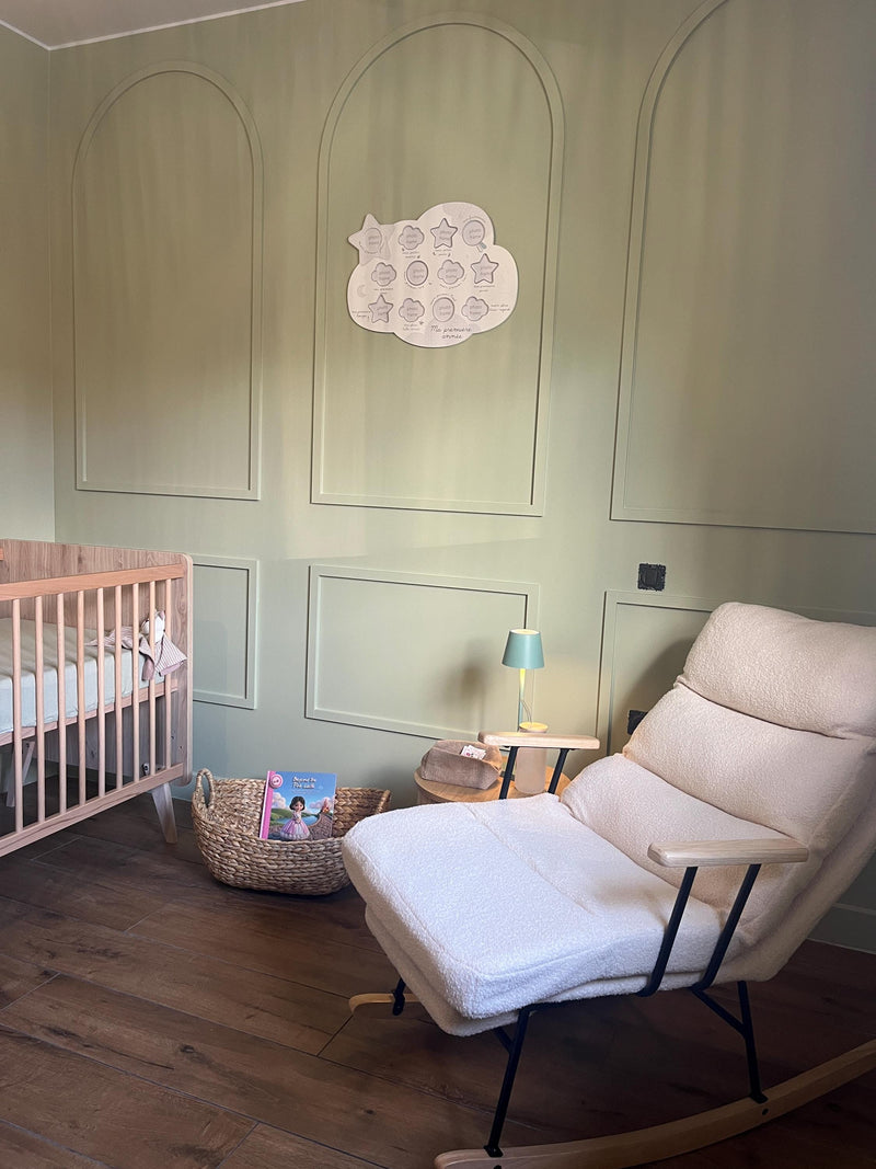 real customer installed arched wall molding kit, creating a modern accent wall panel design