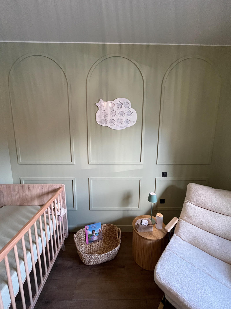 real customer installed arched wall molding kit creating modern accent wall panel design