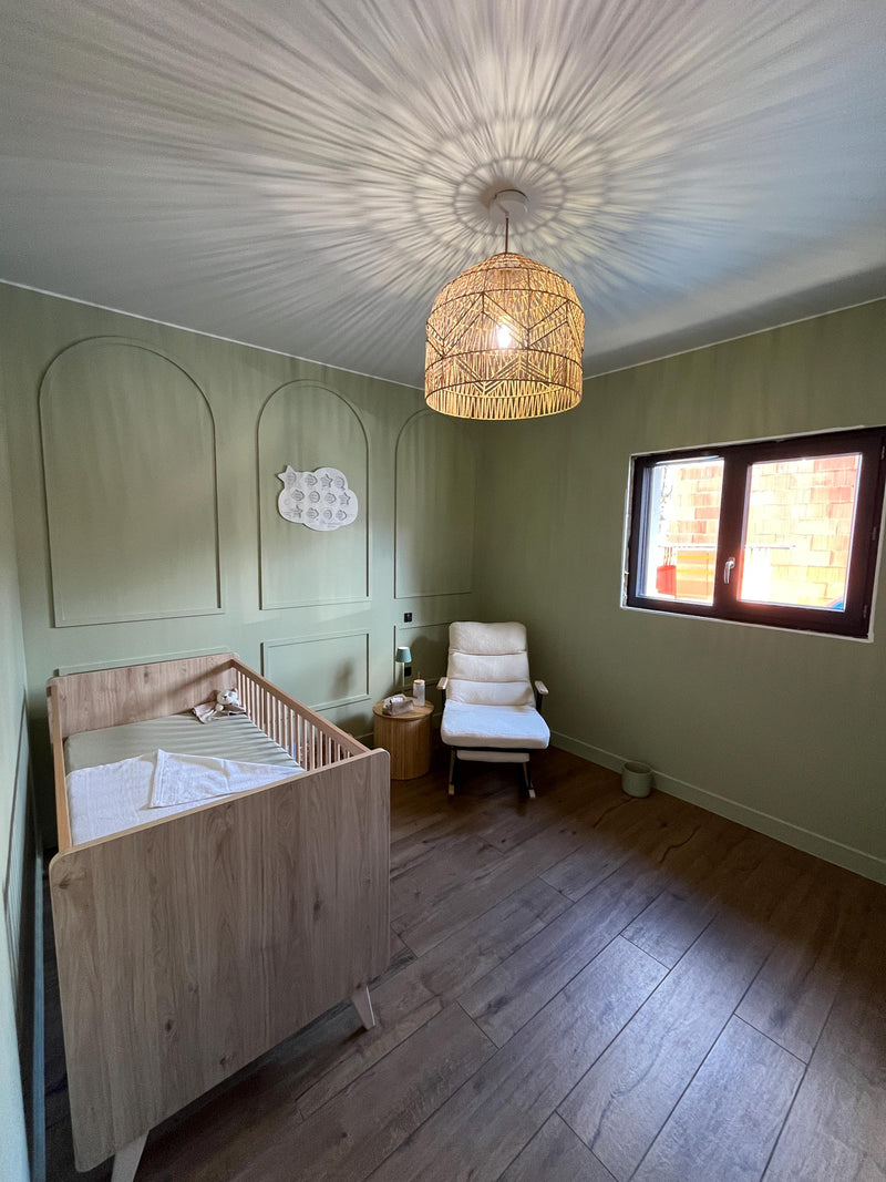real customer installed  arched wall molding kit creating modern accent wall panel design