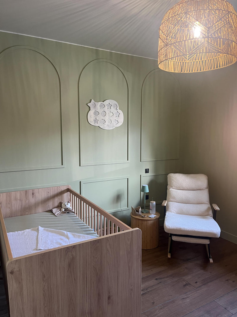 real customer installed arched wall molding kit creating modern accent wall panel design