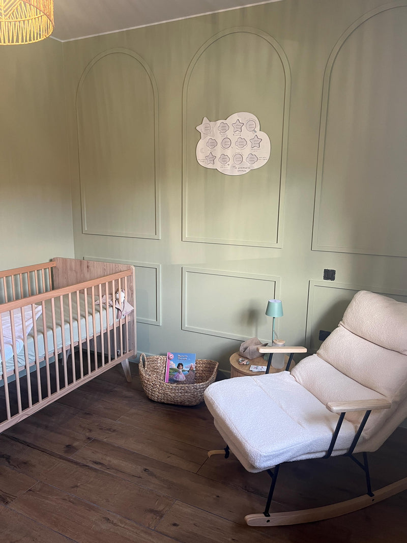 real customer installed arched wall molding kit creating modern accent wall panel design