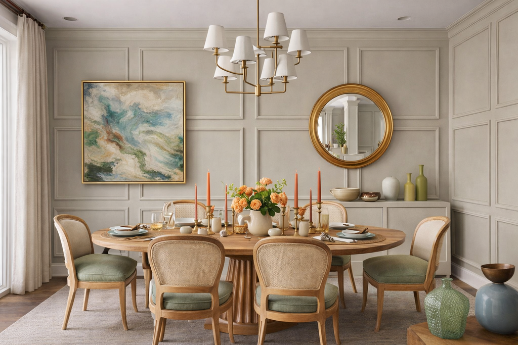 Modern wall molding kit with decorative wall panels for a contemporary accent wall interior design for the dining room