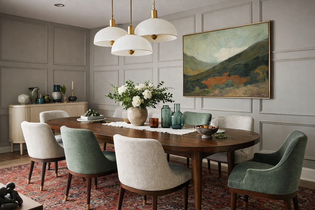 Modern wall panel molding kit designed for stylish accent wall transformations using decorative trim panels for the dining room