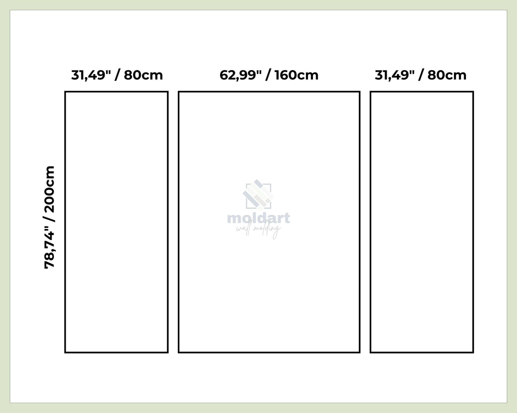 wall molding kit measurements diagram showing panel dimensions for picture frame wall molding accent wall layout