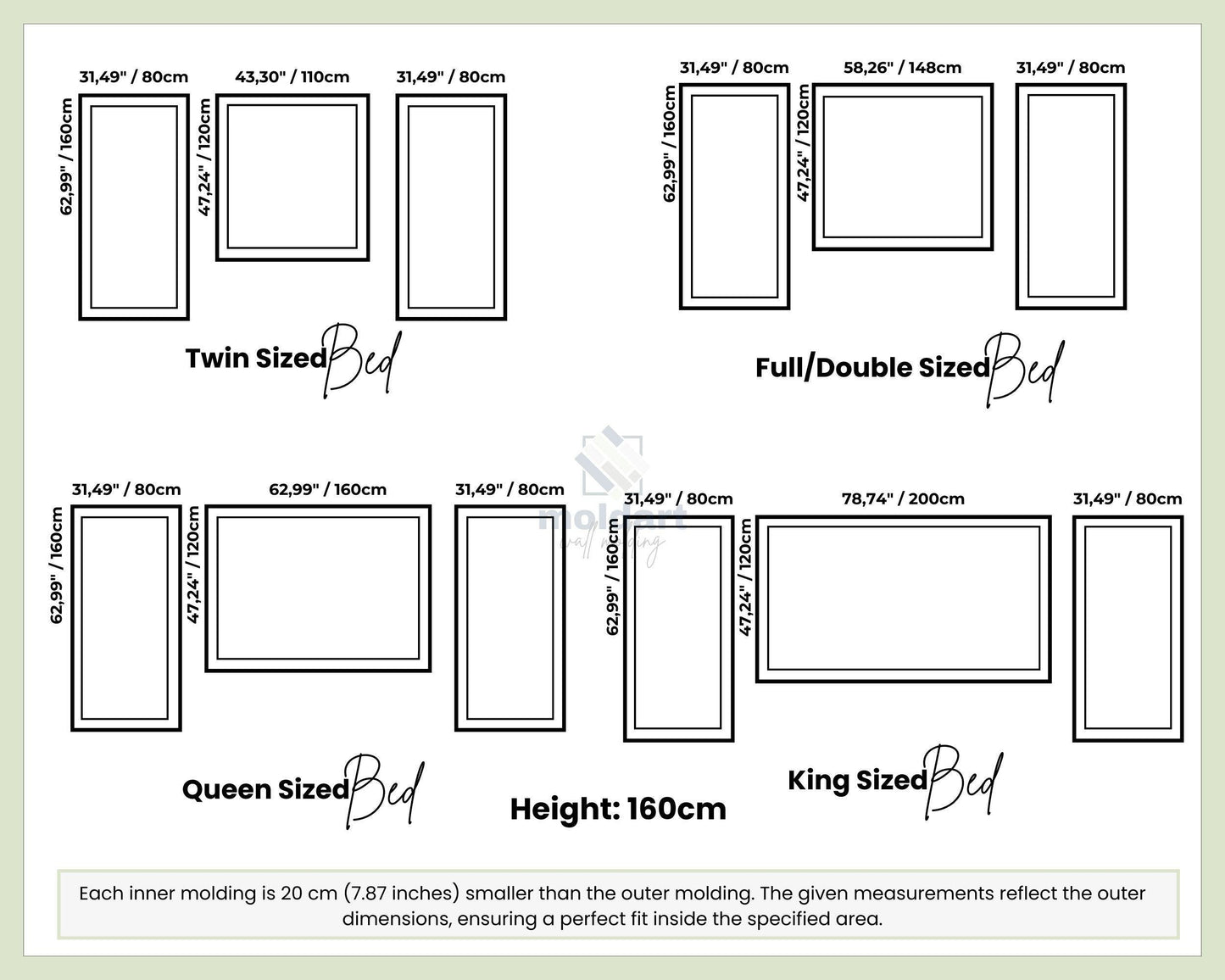 Wall Molding Kit for Bedroom, Wall Panel for Twin-Full/Double-Queen-King Sizes Bed, Precut Wall Moulding, DIY Wall Trim, Bespoke Wainscoting