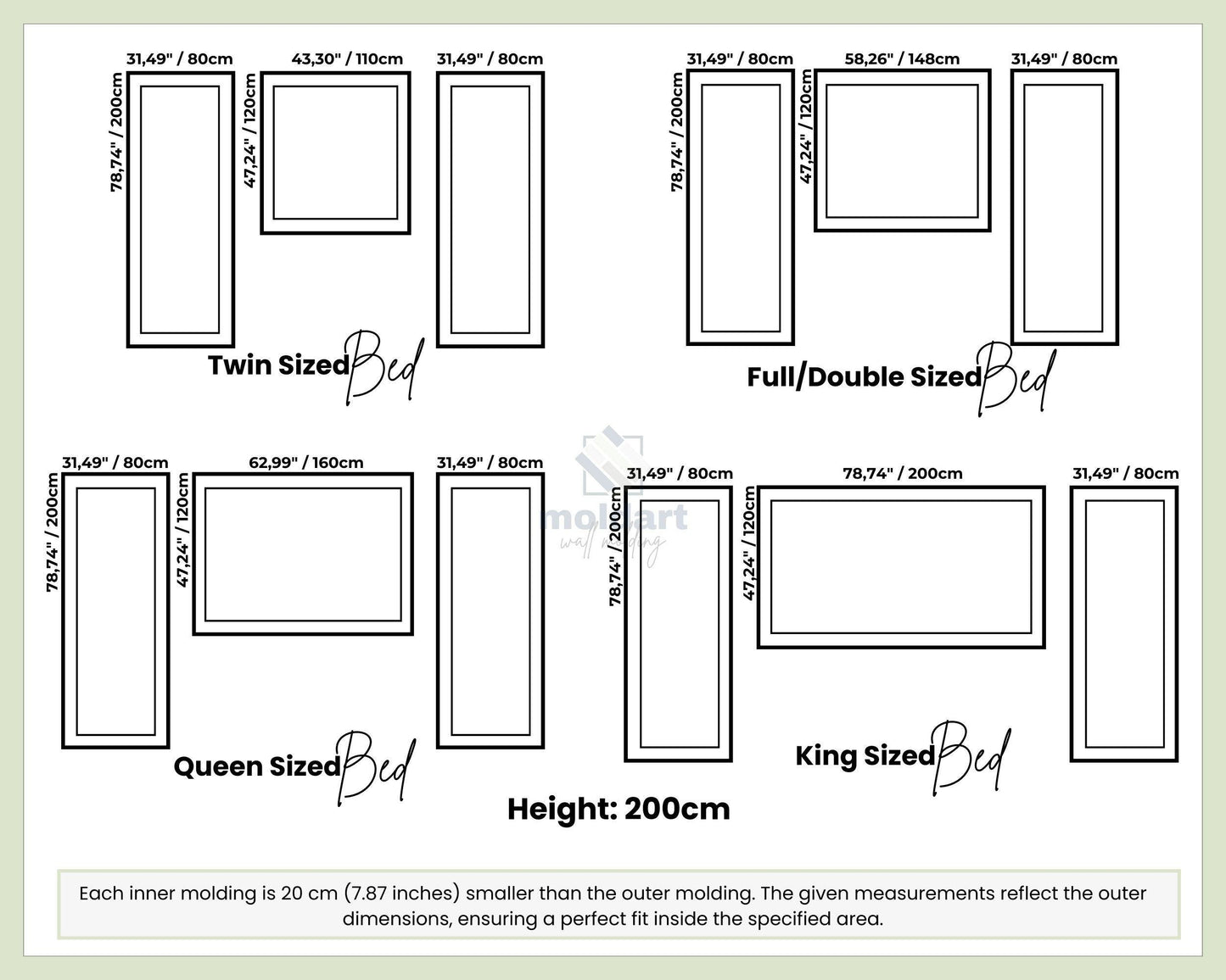 Wall Molding Kit for Bedroom, Wall Panel for Twin-Full/Double-Queen-King Sizes Bed, Precut Wall Moulding, DIY Wall Trim, Bespoke Wainscoting