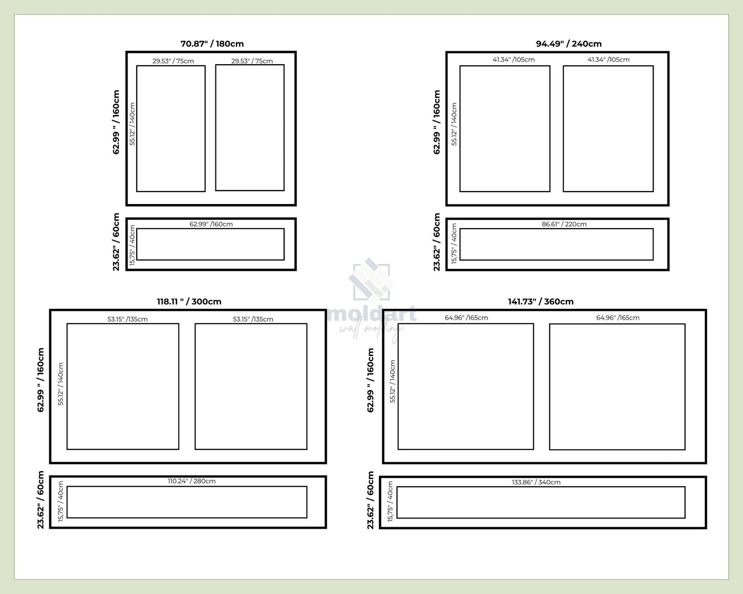 DIY Wall Moulding Set, Nested Frame Wall Molding Kit, Easy to Install Wall Molding Package, Accent Wall Idea, Wall Panelling Wainscoting Kit