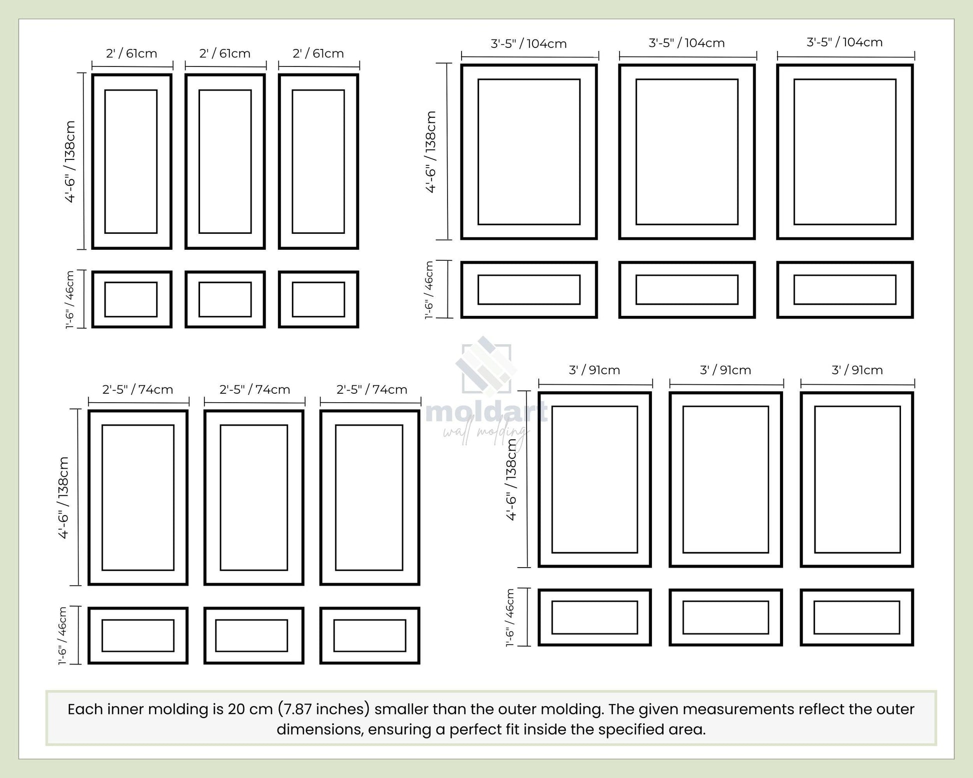 Wall Molding Package, Nested Frame Wall Panel, Ready to Assemble Wall Moulding Kit, Pre-cut Wall Trim, Accent Wall Ideas, DIY Wainscot Kit