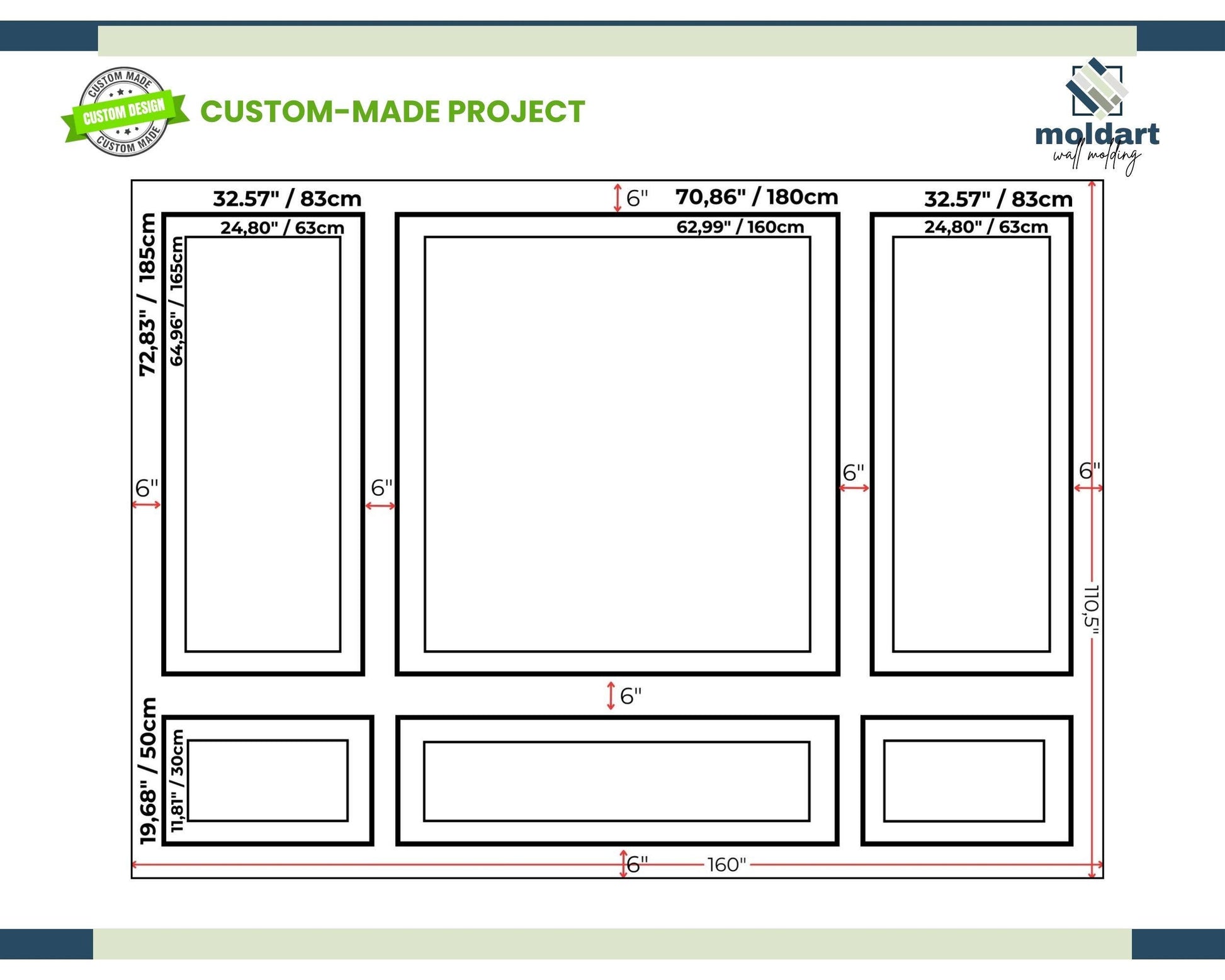 Custom Made Project for Dorothy- DIY Wall Molding Project- 4cm-2.5cm Wall Molding- Peel and Stick Wall Molding