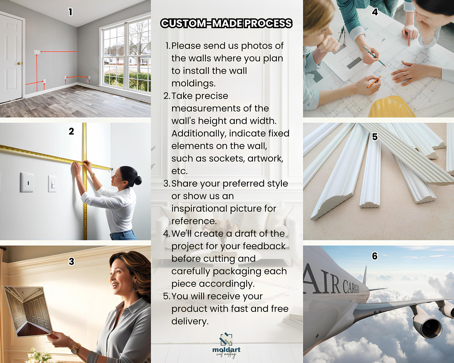 DIY Wall Moulding Package, Pre-cut Primed Wall Molding Kit, Ready to Assemble Wall Panel, Moldings Trim Kit, Wainscoting Set, Accent Wall