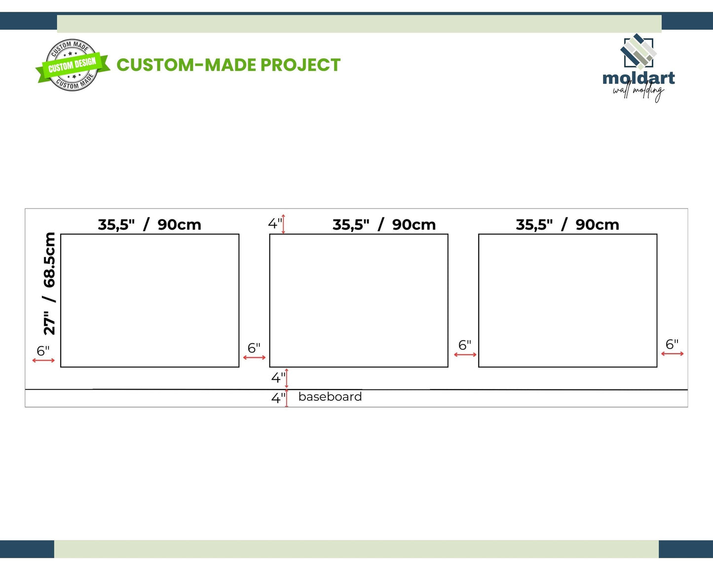 Custom Made Project for Anna Hundermark- DIY Wall Molding Project- 2,5cm Wall Molding- Peel and Stick Wall Molding