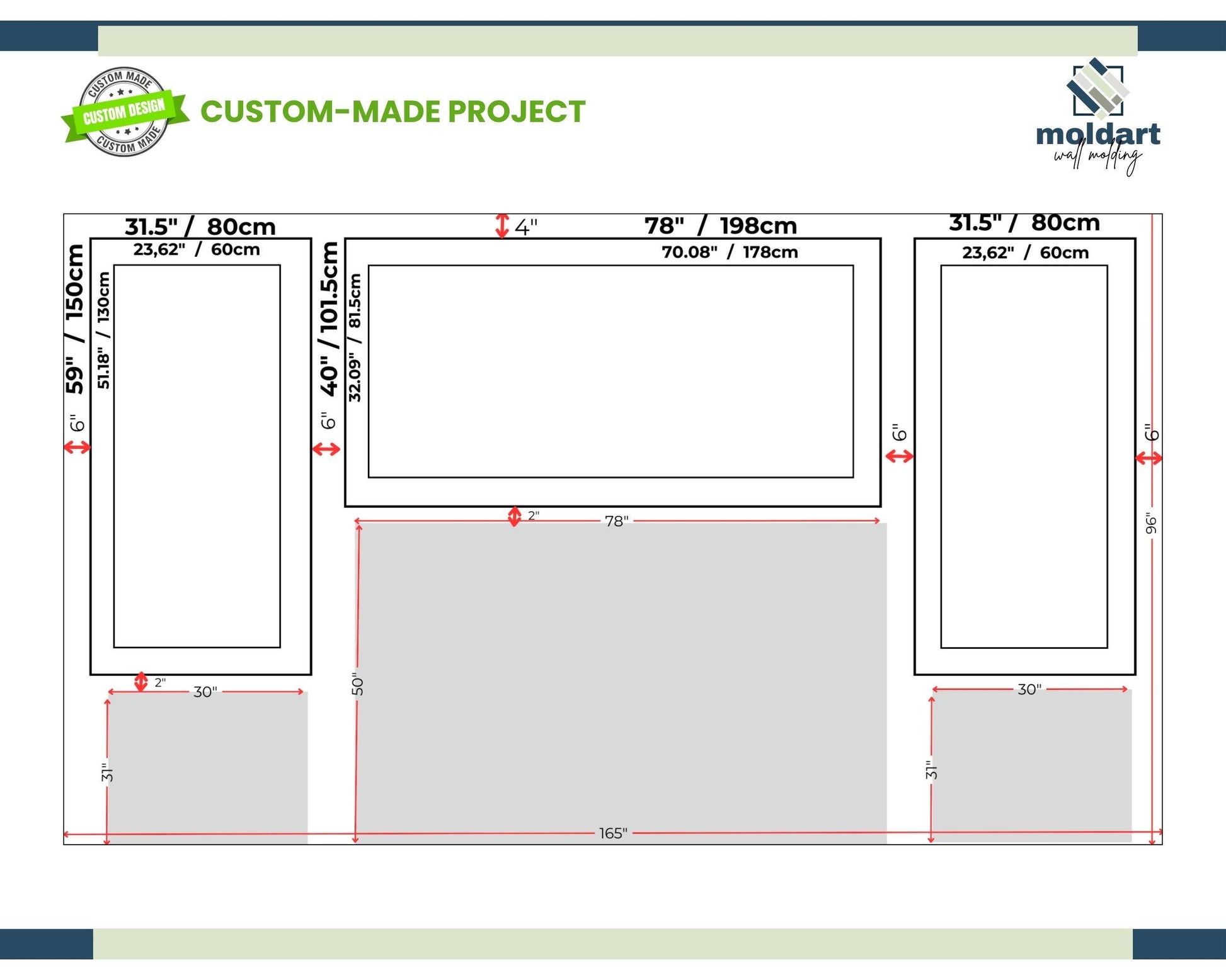 Custom Made Project for Deborah Phillipich- DIY Wall Molding Project- 4cm and 2.5cm Wall Molding- Peel and Stick Wall Molding