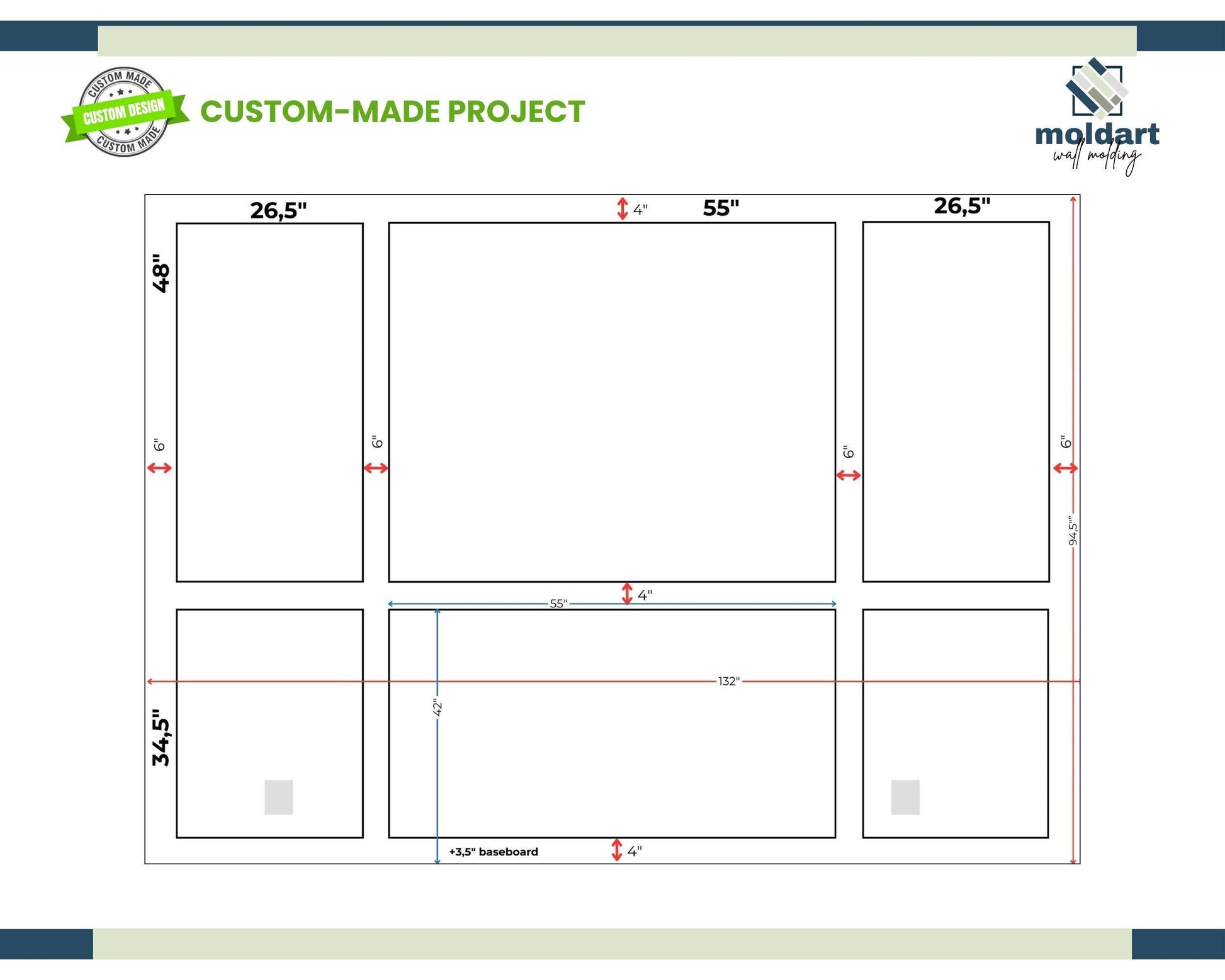 Custom Made Project for Anita- DIY Wall Molding Project- 4cm Wall Molding- Peel and Stick Wall Molding