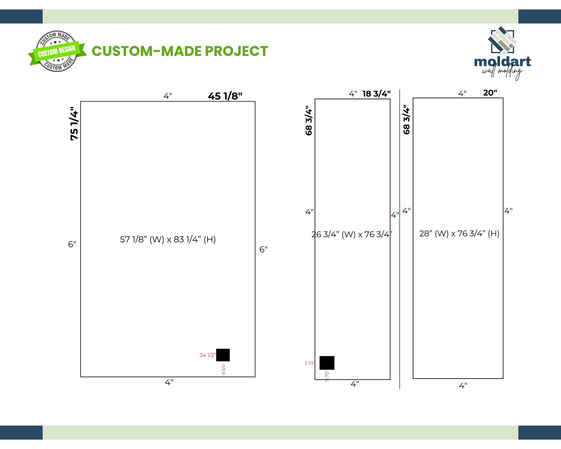 Custom Made Project for Veronica Bedolla- DIY Wall Molding Project- 2,5 Wall Molding- Peel and Stick Wall Molding