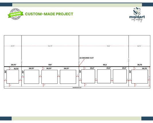 Custom Made Project for Tracybroce- DIY Wall Molding Project- 4 and 2,5 Wall Molding