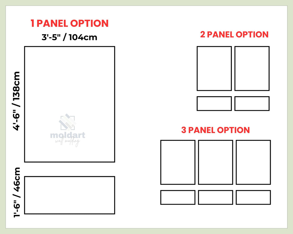 wall molding kit measurements diagram showing panel dimensions for picture frame wall molding accent wall layout