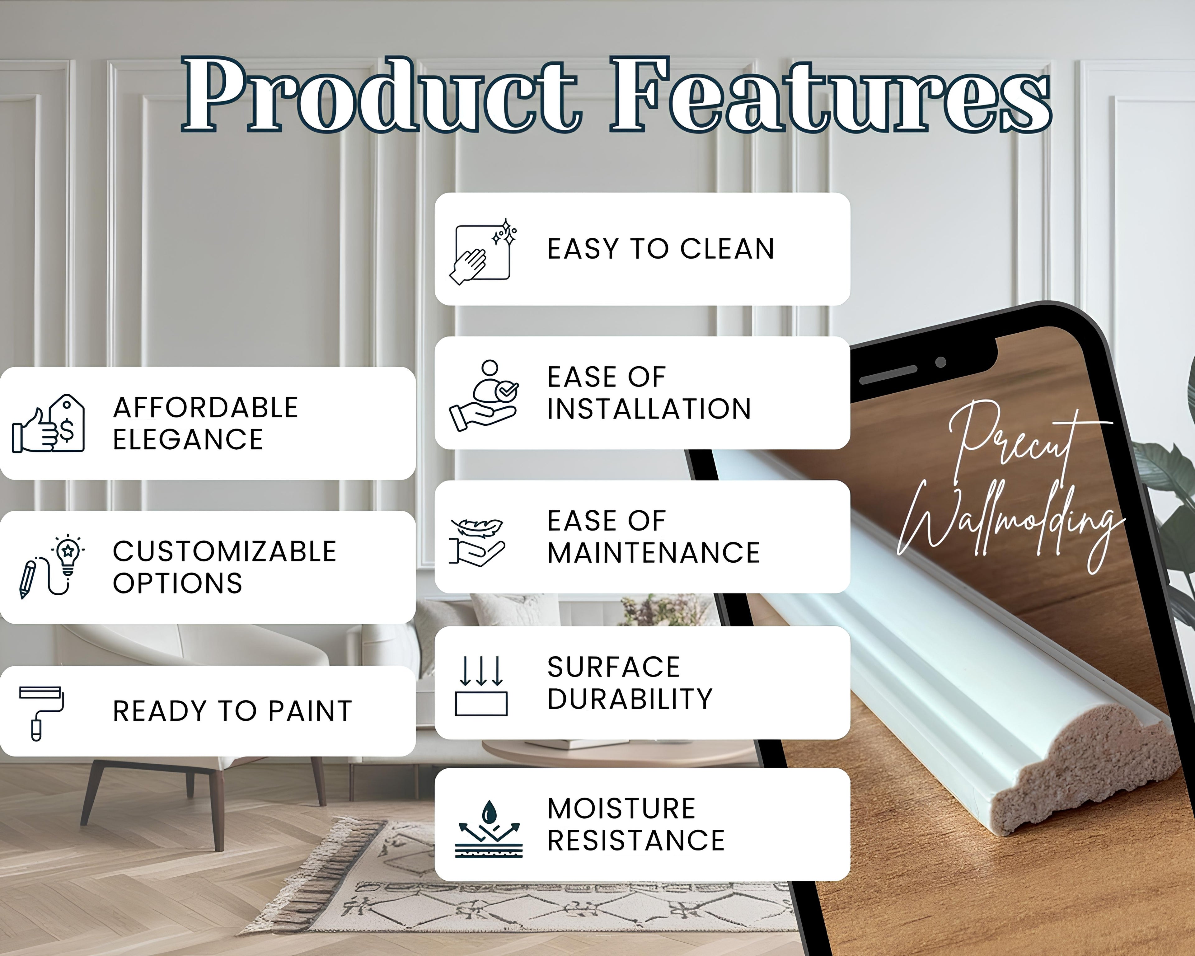 Precut Wall Molding Kit, Ready to Assemble Panels