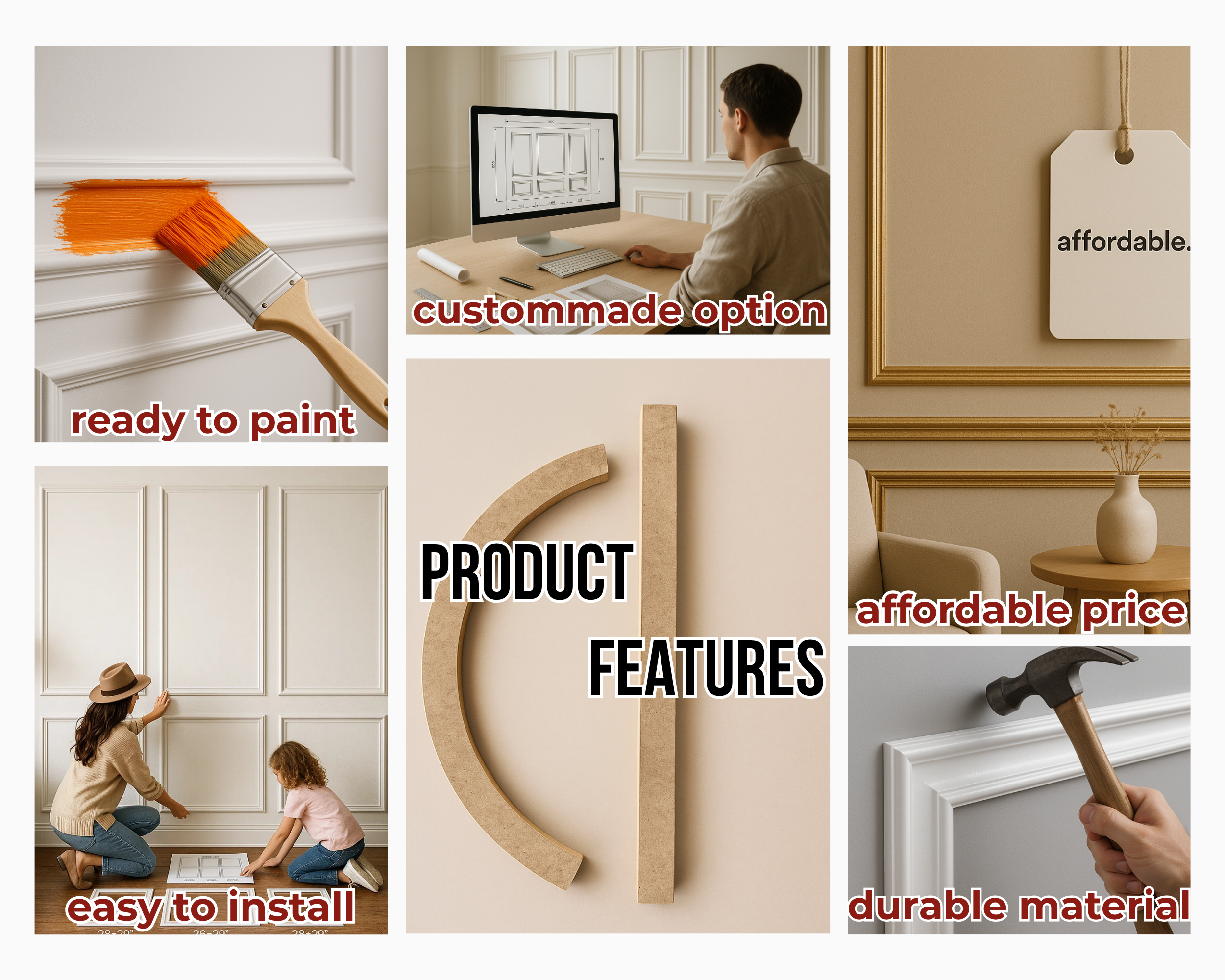 Arched Wall Panel Kit: Pre-Cut MDF Wall Molding