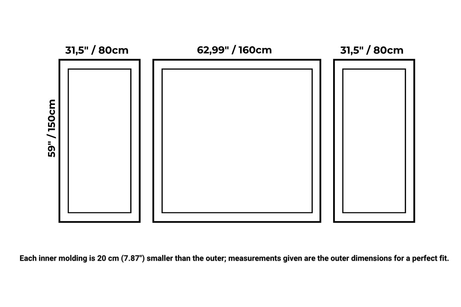 wall trim kit measurements diagram showing panel dimensions for picture frame wall molding accent wall layout