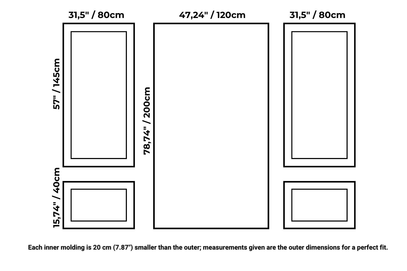 wall molding kit measurements diagram showing panel dimensions for picture frame wall molding accent wall layout