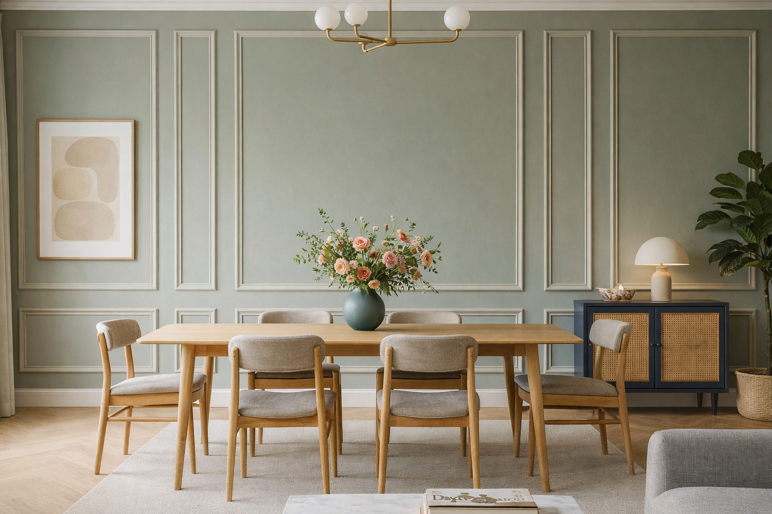 Precut wall molding kit with ready to assemble picture frame panels for elegant accent wall and classic wall paneling design