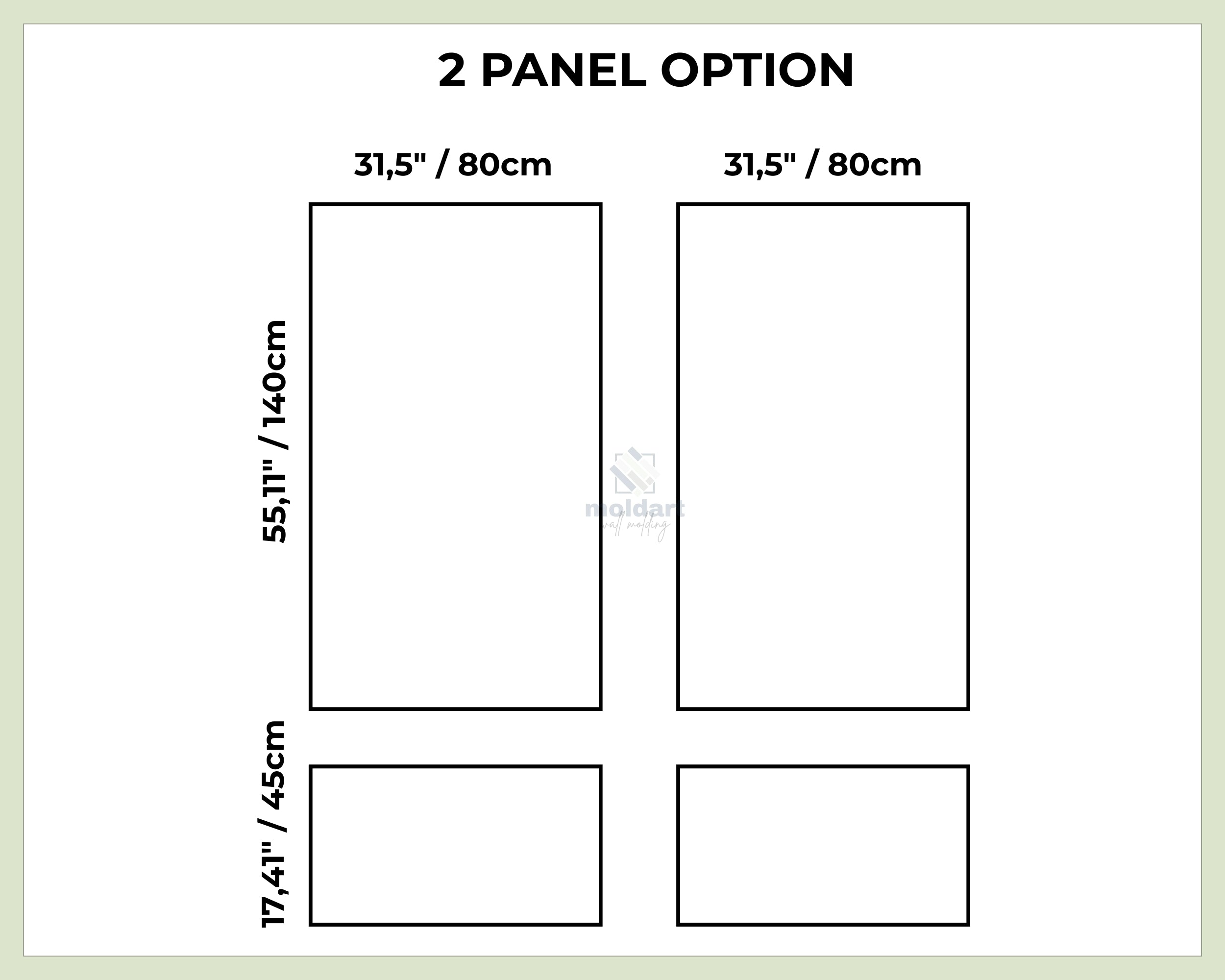 wall molding kit measurements diagram showing 2 panel dimensions for picture frame wall molding accent wall layout