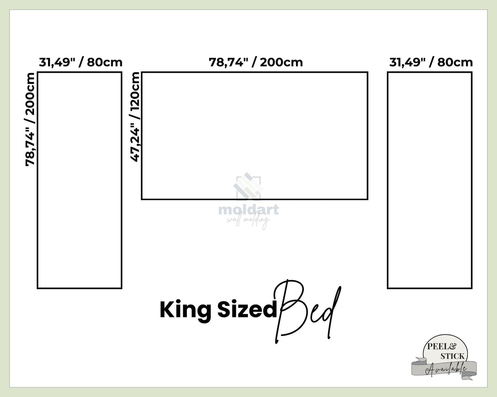 Diagram of a king-sized bed with dimensions on a light green background