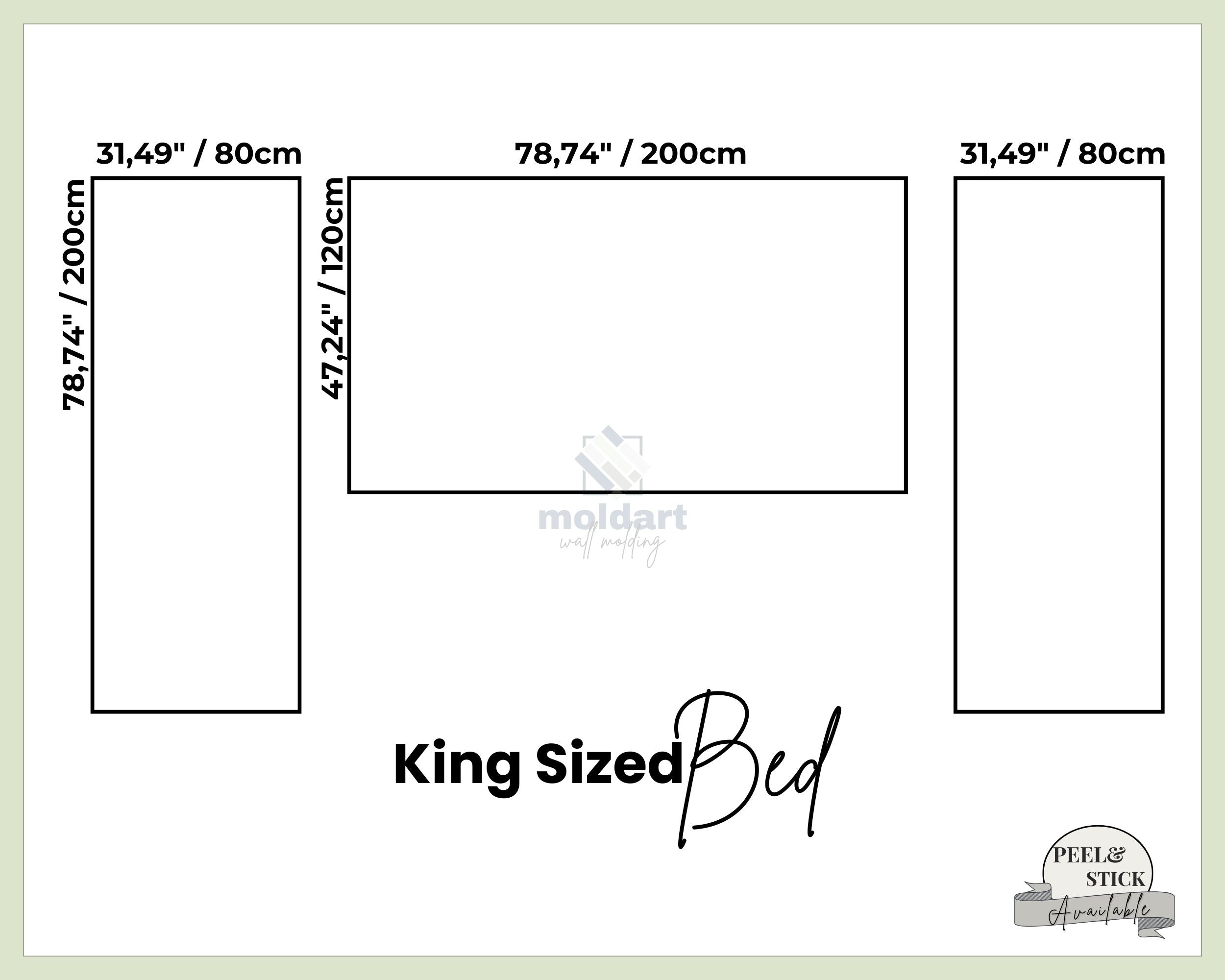Diagram of a king-sized bed with dimensions on a light green background