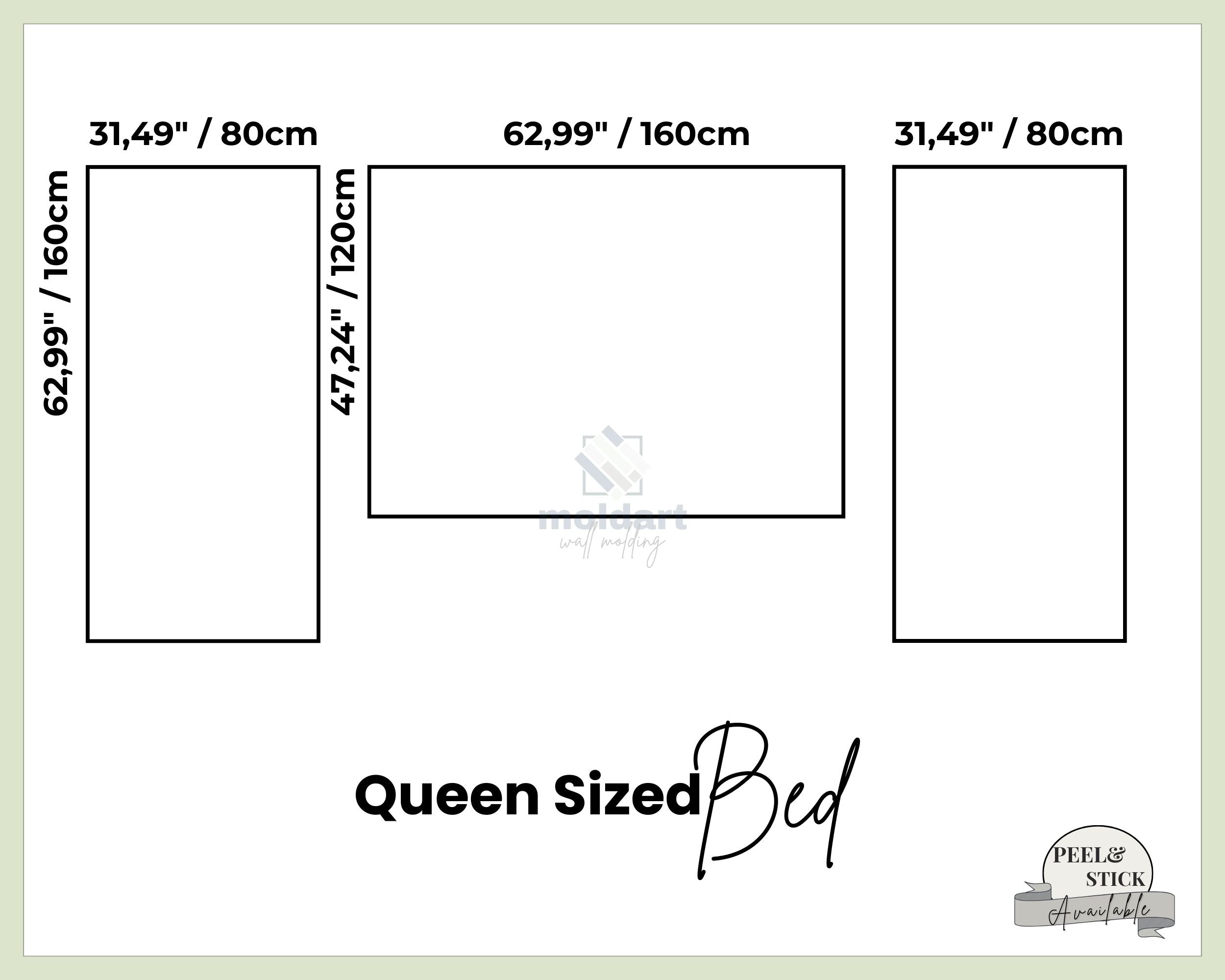 wall molding kit diagram of a queen-sized bed with dimensions labeled