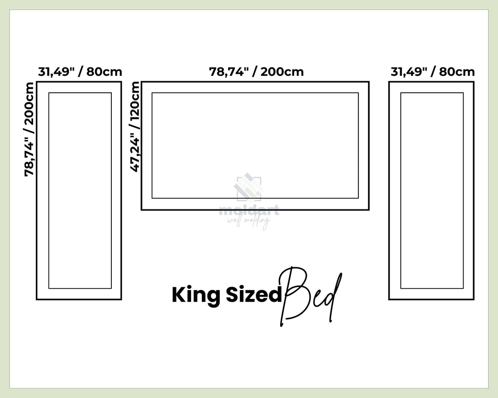 wall molding kit measurements diagram showing panel dimensions for nested frame wall molding kit bedroom