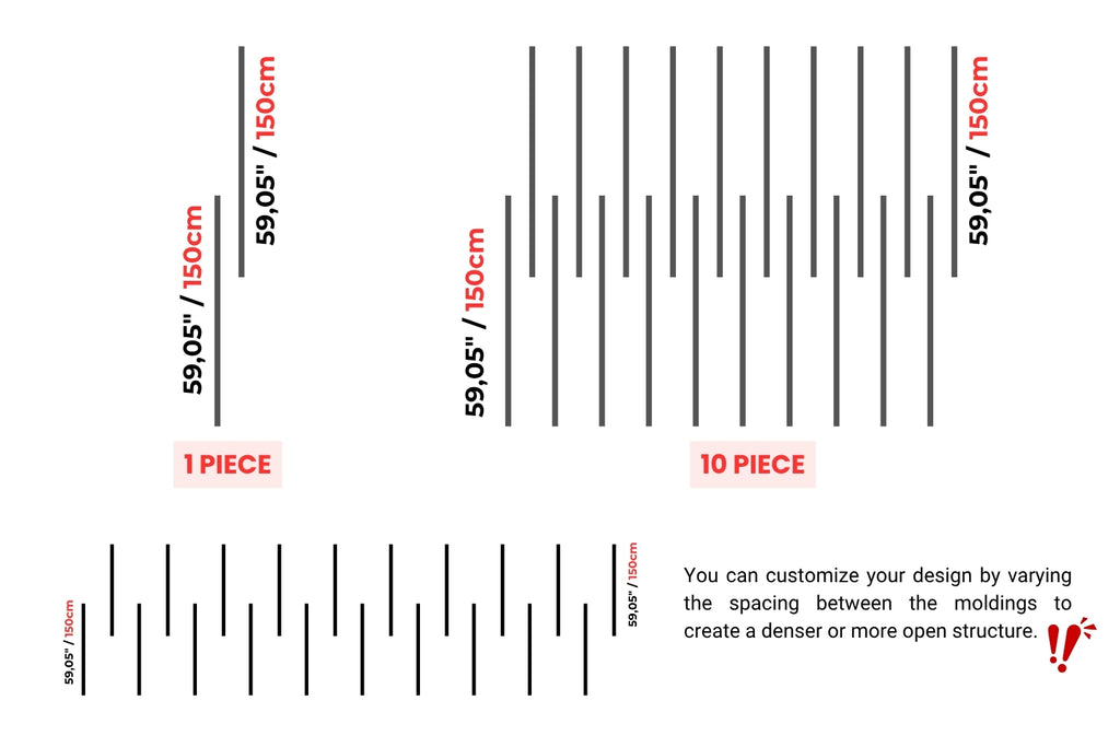 Measurement chart for molding spacing with text instructions on customization.