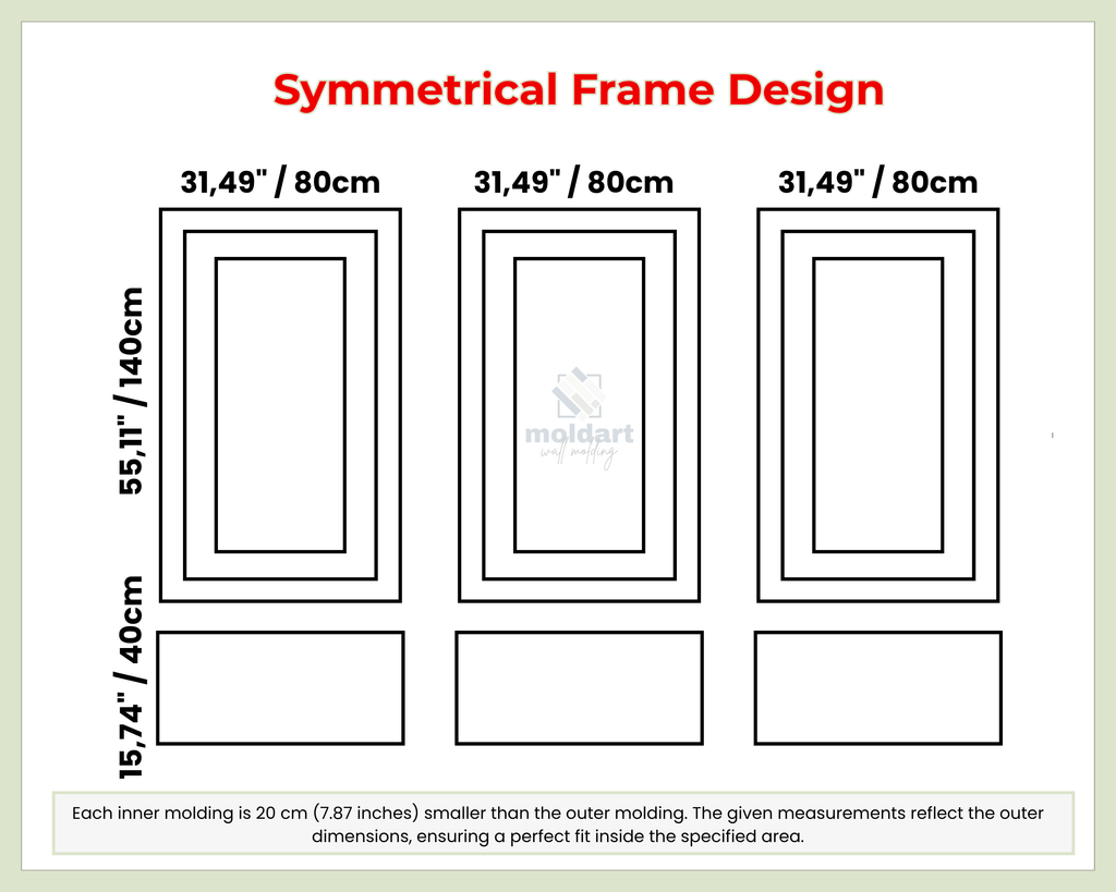 Symmetrical frame design with measurements.